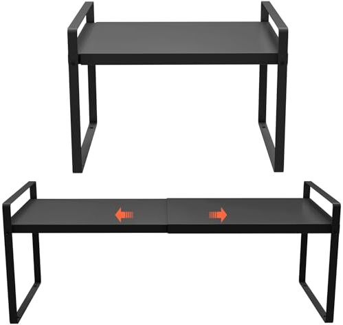 (2-Pack) 11 Cabinet Shelf Organizer Set, 14~25 Expandable Shelves for Kitchen Cabinets & Cupboards, Perfect for Dishes, or Small Appliance Storage