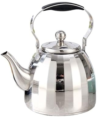 Clásico tetera de acero inoxidable con infusor para estufa de gas de inducción y mango ergonómico.(Silver,1.5L)