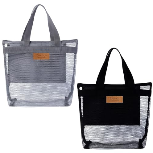 ZhouWei 2 Stück Spielzeug Aufbewahrungstasche, 28 x 25 cm Spielzeug Organizer mit Reißverschluss und Griffen Duschtasche Camping Mesh Strandtasche, für Brettspiele Bauklötze Spielzeug Strand Reisen