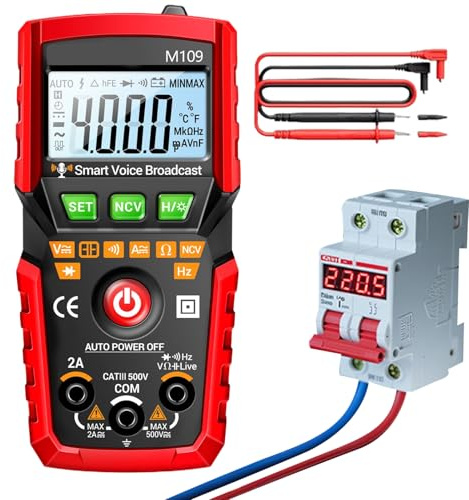 Multimètre numérique 4000 Count Volt Ohm Amp Multimètre | Avec annonce vocale Appareil de test électronique pour électriciens Entretien des appareils et réparation de batterie de voiture