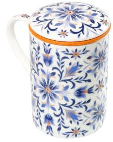 TEA SHOP - Taza de Té o Infusiones con filtro, infusor y tapa - Taza Classic Azure Blossom - Fabricada en Porcelana