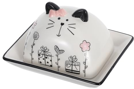 GRADENEVE Ceramic Butter Dish with Lid Cartoon Cat Design French Butter Holder for Kitchen Storage and Spreading Porcelain Container and Desserts Sealed Stoneware Keeper for Family Use