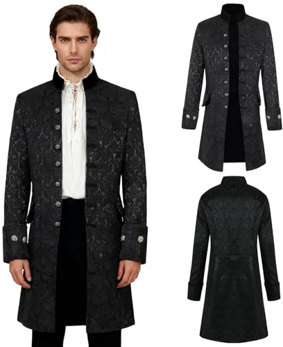 Crubelon Men's Victorian Gothic Tailcoat,Steampunk Vintage Coat Cosplay | Ideal for Halloween party,theatrical performance;retro steampunk‑victorian style for role‑play events,festive dress‑up