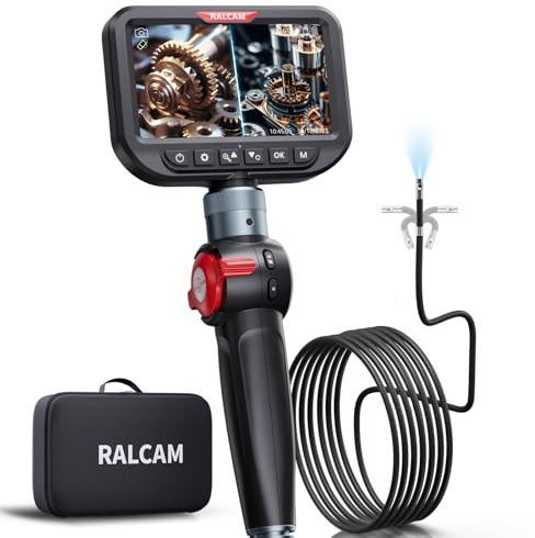 Ralcam Endoskopkamera mit Licht, Endoscope Camera mit 180° beweglichem Kopf, 8,5mm Dual-Sonde, 5 HD Display, Inspektionskamera IP67 Wasserdicht, Rohrkamera mit 3M Halbstarrem Kabel & 8+1 LEDs