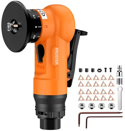 Proster Macchina Pneumatica per Smussatura Angoli Arancione 30.000 RPM, 12 Lame C-Forma e 10 Lame R-Forma Ingresso Aria 1/4 per Metallo Legno PVC e Tubi Strumento per Smussatura e Rimozione Sbavature