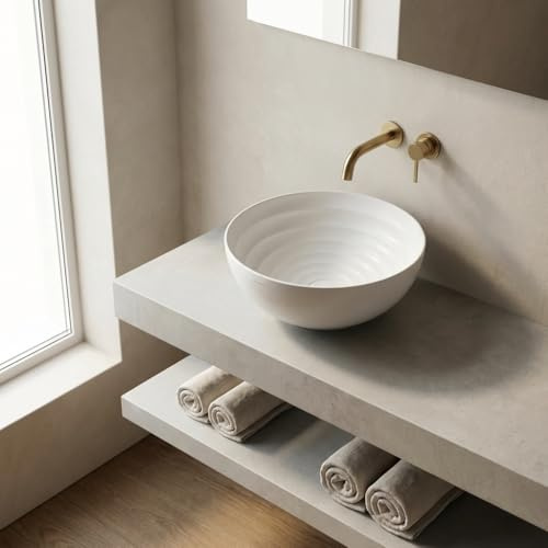 Lavabo da appoggio tondo in ceramica bianca senza troppopieno 44x44 cm – Move | Ceramica Dolomite