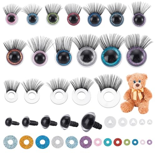 NBEADS 40 Stück Puppenaugen Mit Wimpern Set, 20 Stück 5 Größen Kunststoffsicherheitsaugen 20 Stück 5 Stile Wimpern Mit Pads Dichtungen, Gemischte Farbe Puppe Machen Zubehör Für Gehäkelte Stofftiere