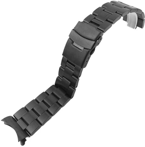 19-24 mm solid rostfritt stål dykarmband med böjd ände for Seiko, Heavy Duty Diver Ersättningsarmband med lås(Black-frosted,19mm)