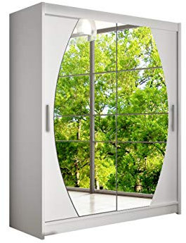 Mirjan24 Westa VIII - Armoire à portes coulissantes - Penderie avec miroir - Armoire moderne à portes coulissantes - Garde-robe pour chambre à coucher (blanc)