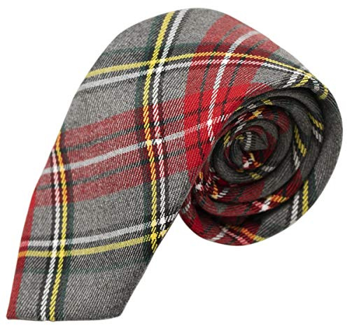 King & Priory traditionell ljusgrå och röd tartan slips, rutig, rutig, slips, Ljusgrå, One Size