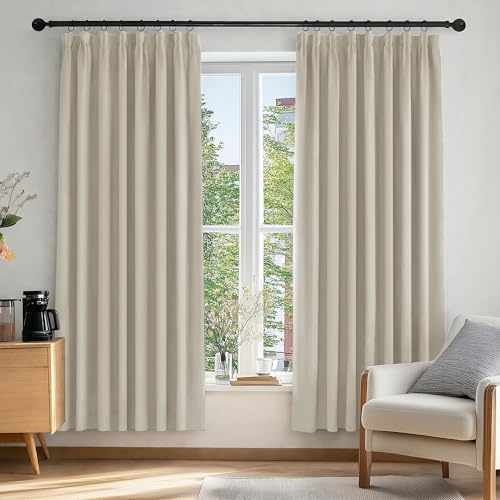 Deconovo Vorhang Blickdicht mit Kräuselband Verdunklungsvorhänge Hellbeige | 2er Set, H 183 x B 168 cm, Wärmeisolierende Vorhänge, für Wohnzimmer, Schlafzimmer Gardinen, für Thermal Curtain, Sichtschutz