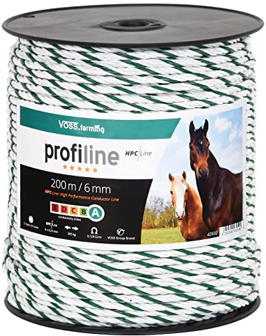 VOSS.farming 6mm Weidezaunseil –Länge wählbar - Elektrozaunseil 6X 0,25 HPC-Leiter - mit Zubehör! - weiß-grünes Elektroseil Pferdezaun Weidezaun Elektrozaun Ponyzaun
