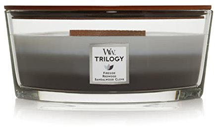 WoodWick Trilogy-Duftkerze im ellipsenförmigen Glas mit HearthWick-Docht | Warm Woods | Brenndauer bis zu 50 Stunden | Perfekte Geschenke für Frauen