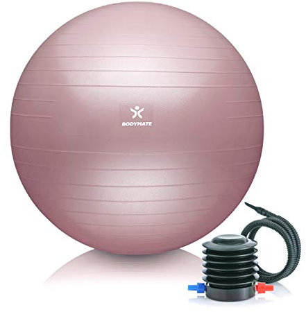BODYMATE Gymnastikball Sitzball Trainingsball mit GRATIS E-Book inkl. Luft-Pumpe, Ball für Fitness, Yoga, Gymnastik, Core Training, für starken Rücken als Büro-Stuhl Rose 65cm