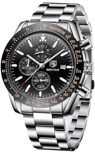 Relojes Hombre BENYAR cronógrafo para Hombre Movimiento de Cuarzo Fashion Business Sports Watch 30M Impermeable Regalo Elegante