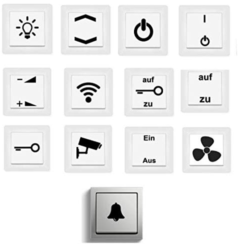 Juego de Pegatinas con Interruptor genérico, 13 Piezas, Interruptor de rotulación, Campana, Timbre, Llave de luz, (125/4)