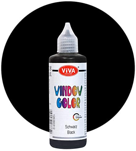 Viva Decor® Window Color (Schwarz, 90 ml) Fenstermalfarben für wieder abziehbare Bilder und Sticker für Deko, Spiegel, Fliesen, Vasen und Fenster - Made in Germany