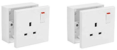 SHP Electrical® 13A Single One Gang Switched Socket & Premium Single Surface Mount 25mm Pattress Box 1 Gang Set Electrical Switch - Concealing Screw Caps Included (2)