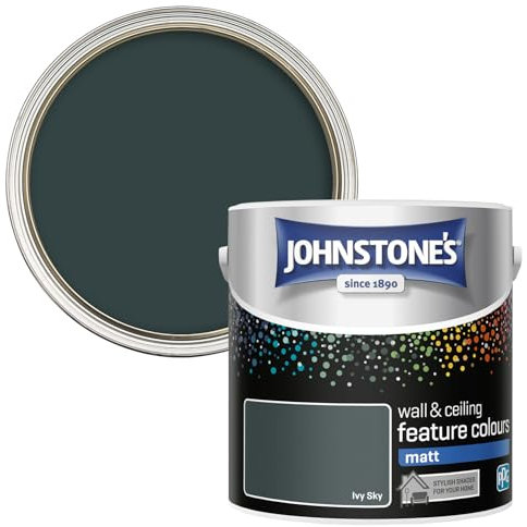Johnstone's Feature Colours Paint, Ivy Sky, Matt Finish, 35m2 Coverage per Tin, 2.5L, Green