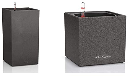 Lechuza Canto Stone 30 high, Graphitschwarz, Hochwertiger Kunststoff, Inkl. Bewässerungssystem & Canto Stone 14 hochwertiger Kräuterwürfel mit Stick-Bewässerungssystem, graphitschwarz