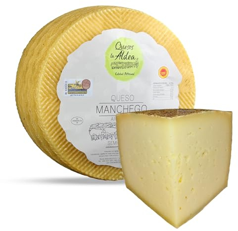 QUESOS LA ALDEA | Queso Artesano Manchego de Oveja Semicurado | D. O. La Mancha | Cuña de 0,75 kg | Kits y Packs de Quesos | Cajas Degustación y Gourmet | Disponible: Entero, en mitades o cuartos