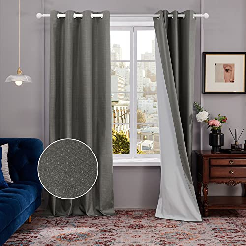 Deconovo 100% Vollverdunkelungsgardinen Modern Blickdicht Vorhang Schlafzimmer Ösen Thermo Vorhänge Kälteschutz, 290x140 cm(HöhexBreite), Grau, 2er Set