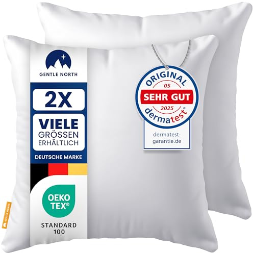 Gentle North Kopfkissen (45x45 cm groß) - 2er Set Kissen für Bett und als Dekokissen - Mit Reißverschluss für Füllung - Sofakissen - Zierkissen für Couch und Sofa - Ökotex - Waschbar bis 60° - Weiß