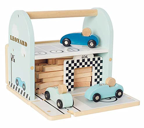 Tragbare Auto-Rennbahn mit Personalisierung I aus Holz I 22 x 15 x 20 cm I Geschenkidee für kleine Rennfahrer