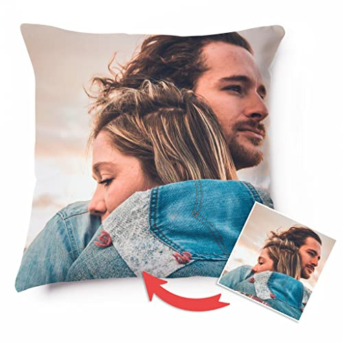 Wanapix |Coussin Personnalisé avec Foto et Texte | Rembourrage Inclus | Impression Totale des 2 Côtés | Pas de Marges | Taie Amovible et Lavable en Machine | Carré 55 cm