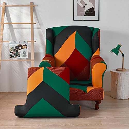 Highdi Ohrensessel Überzug 2-Teilig, Mode Retro Sessel-Überwürfe Ohrensessel Schonbezüge Bezug Universal Sesselhusse Strandmon Tiger Stuhlbezug mit Armlehne Hohe Rückenlehne (Retro Böhmen)