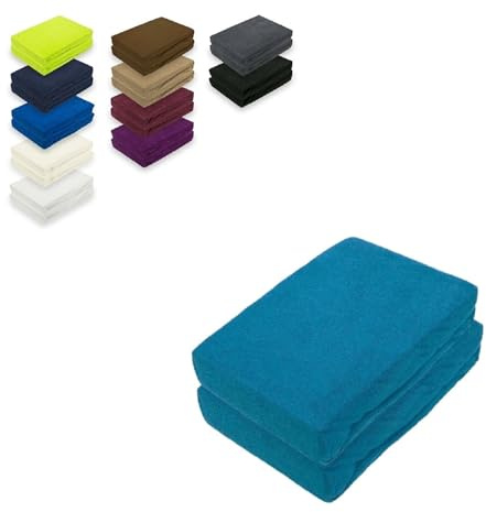 EXKLUSIV HEIMTEXTIL Frottee Spannbettlaken Doppelpack 90-100 x 200 cm 80% Baumwolle, 20% Polyester Öko - Tex Zertifiziert, Markenqualität, Matratzenhöhe bis 25 cm, Petrol