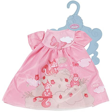 Baby Annabell 709603 Kleid rosa Eichhörnchen 43cm - Puppenkleid mit Tierprint und Kleidernügel, rosa