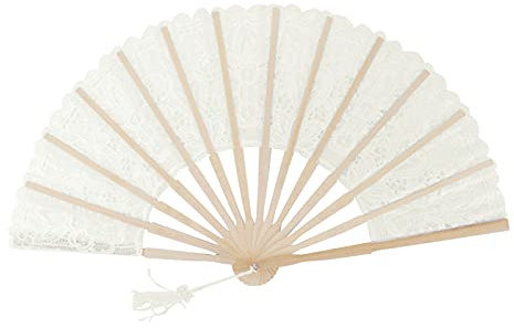 Folding Fans Favors with Tassels Hollow Lace Wooden Folding Fan Hand Held Folding Fans for Wedding Favors Birthday Party Supplies(Cream White)