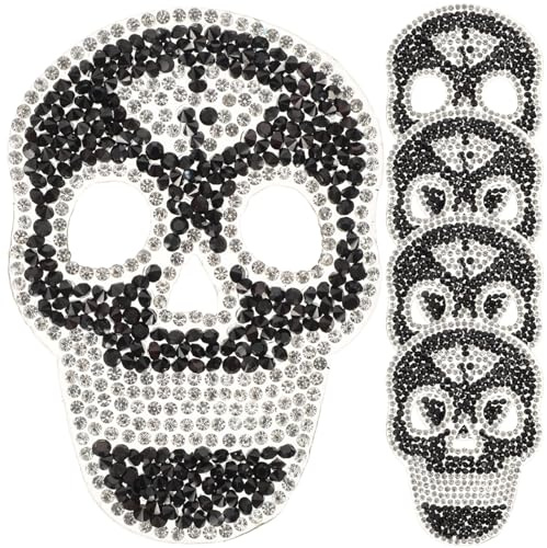 5 Stück Strass Schädel Patches zum Aufbügeln Aufnäher Aufbügler Aufkleber Bügelflicken Applikationen zum Aufnähen Kleidung Kinder Erwachsene DIY Basteln