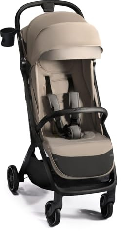 Kinderkraft NUBI 2 Buggy bis 22 kg, Kinderwagen, automatisch zusammenklappbar, wasserfestes Verdeck mit UPF50+ Filter, Leicht-8kg, Liegeposition, Getränkehalter, 5-Punkt-Sicherheitsgurte, Beige