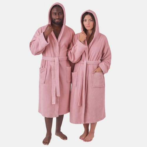 Betz Peignoir en Coton avec Capuche pour Homme et Femme - Peignoir de Sauna et de Bain Long - Intérieur - Couleur Lotus - Taille L/XL - BERLIN
