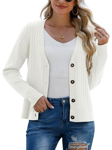 PrinStory Cardigan da donna aperto davanti lavorato a maglia a maniche lunghe maglione casual con bottoni donna a maniche lunghe cardigan