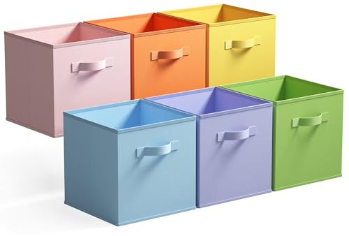 GRANNY SAYS Aufbewahrungswürfel Stoff, 6 Stück Aufbewahrungsboxen für Würfelregal, Regalkörbe 26,7 x 26,7 x 28 cm Bunt Regalboxen mit Griffen, Stoffkisten Aufbewahrung für Kallax Regal Faltboxen