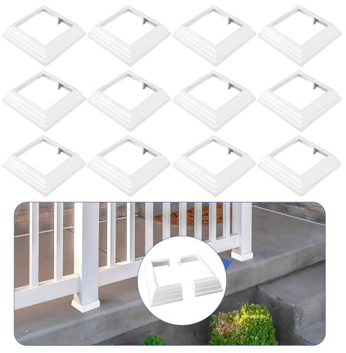 JarThenaAMCS Lot de 12 jupes de poteau en vinyle blanc de 10,2 x 10,2 cm, couvre-poteaux en vinyle de style fendu réutilisables pour porche, clôture, terrasse, escaliers, rails