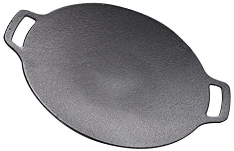 Kisangel Cast Iron Grill Pan BBQ Meat Pan Non-Stick Outdoor Camping Cooking Tray for Gas and Induction Stoves Portable Heavy Duty Cast Iron Cookware Essential for Barbecue