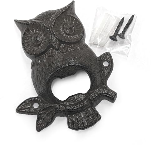 Décapsuleur Hibou 12,5 x 10,5 cm 260 g - Design Insolite Mural en Fonte pour Cuisine, Bar ou Extérieur