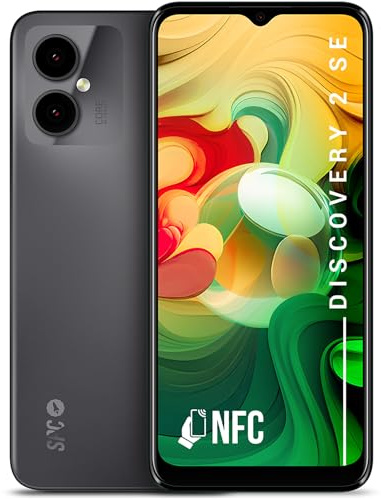 SPC Discovery 2 SE - Smartphone 4+64GB, écran 6.5 HD+, NFC, déverrouillage Facial/Empreintes digitales, 4G, Double caméra 13+2MP, Batterie 4500 mAh/Charge inversée, Android 13 - Couleur Dark Matter