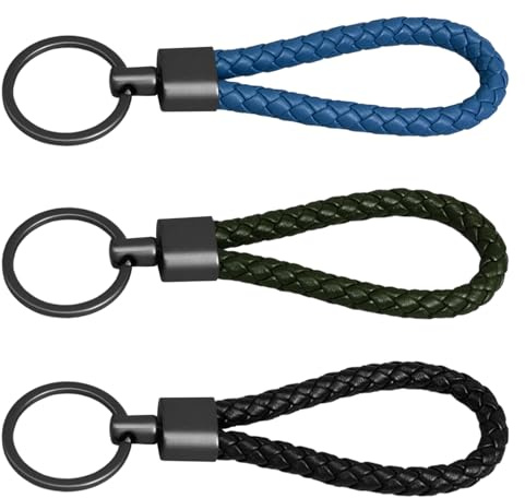 Alicer Lot de 3 porte-clés tressés en cuir synthétique - Pour le travail, les clés de voiture, la bouteille, le camping, la randonnée, 3 couleurs, taille unique