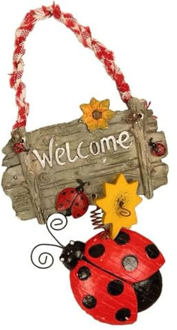 EIHI cartello di benvenuto da appendere - targhetta porta ingresso personalizzata - decorazione porta ingresso coccinella per interni ed esterni, casa giardino