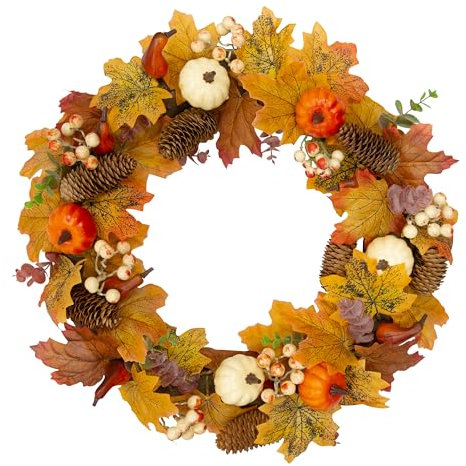 Benross 85019 45cm Autumn Wreath Decoration/Front Door Seasonal Home Décor/Artificial Pumpkins, Pinecones, Leaves and Berries
