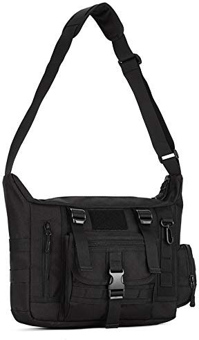 TQVLNMCR Umhängetasche, Taktische Umhängetasche Molle, großer wasserdichter Laptop-Rucksack, lässige Militär-Umhängetasche(Black)