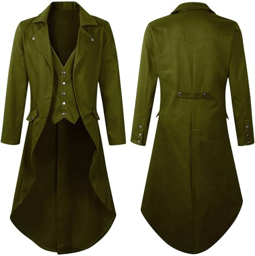 RLEHJN Steampunk Jacket Men UK Sale Clearance Long Coat Vintage Tailcoat Jacket Gothic Victorian Frock Coat Uniform Costume Single Breasted Trench Coat Autumn Casual Lapel Collar Overcoat