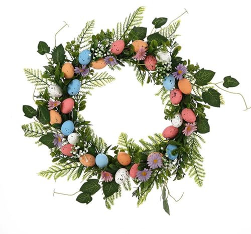 champracer 40 cm Osterkränze Fenster Haustür Easter Wreath Frühlings-Ostereierkranz Weidenkranz Künstliches Tür Kranz mit Eier Wildblumen Ostern Dekorationen (Bunte)
