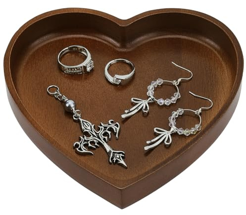 PH PandaHall Saint-Valentin Support de Bol en Bois de Cœur Plat à Bijoux de Cœur 15cm Plateau Décoratif Bol Plat Organisateur en Bois Plateau Décor Ferme Assiette pour Centre de Table Fête Mariage