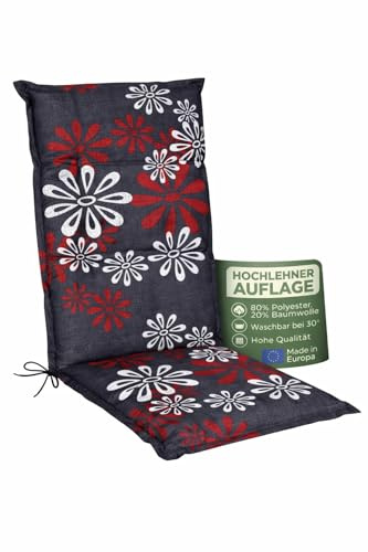 Waidmeister Hochlehner Auflage Naxos für Gartenstühle 118x49 cm (1, Blume Rot/Anthrazit)